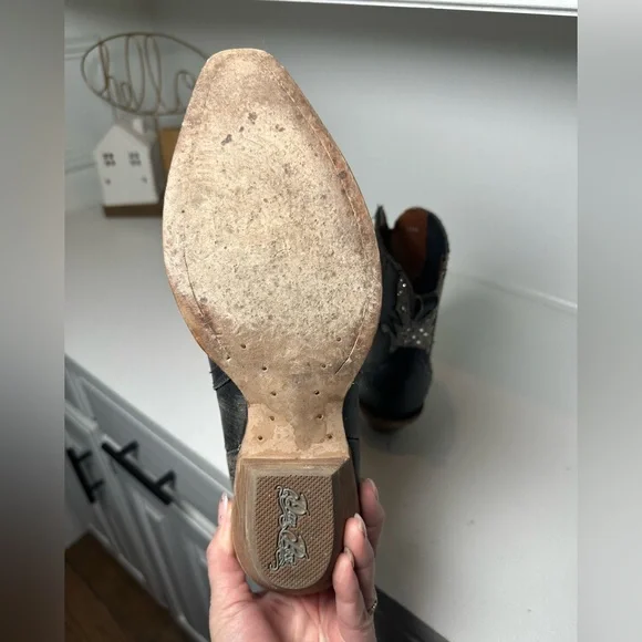 Dan Post Western Ankle Boots Women’s 9.5 Black Leather w/ Silver Inlay Cowboy - Picture 8 of 9